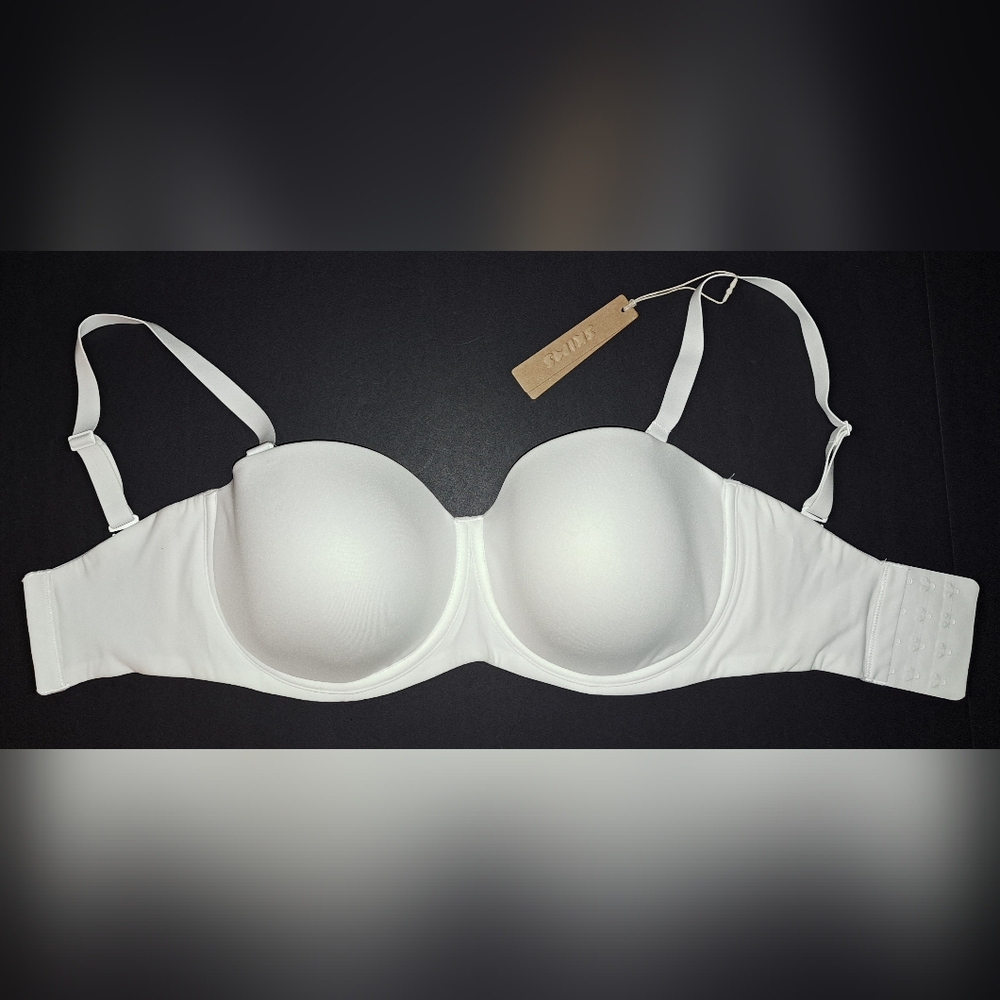 💕SKIMS Fits Everybody Lightly Lined Underwire Strapless Bra White MARBLE 32DDDD - Picture 4 of 12